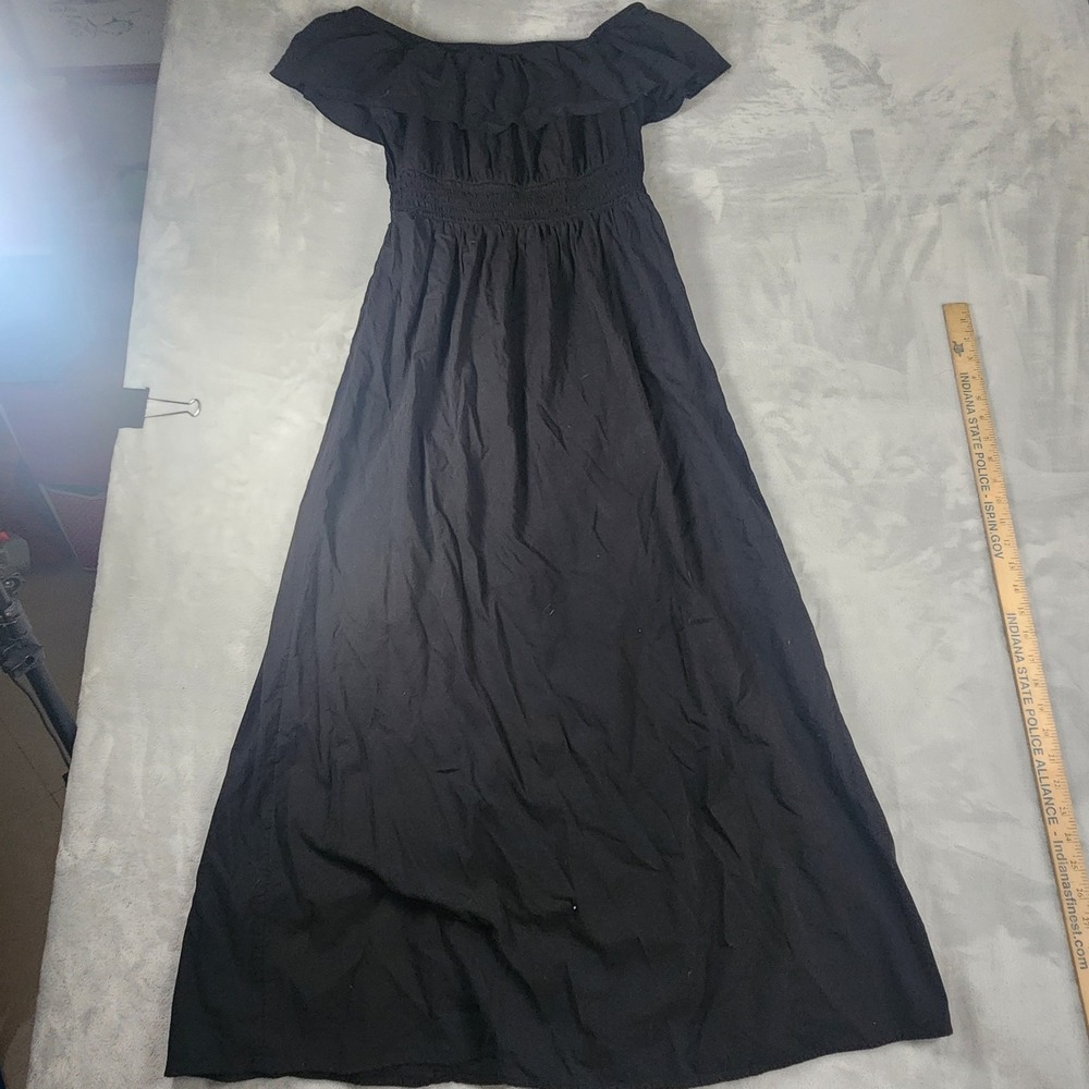 Old Navy Black‎ Off Shoulder Ruffle Maxi Dress M Whimsigoth Cotton Boho Witchy